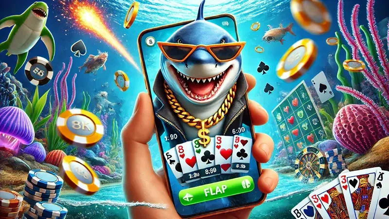 Adegan target ikan dan efek tembakan di permainan arcade