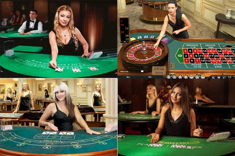 Antarmuka kasino live mobile dengan dealer dan meja permainan